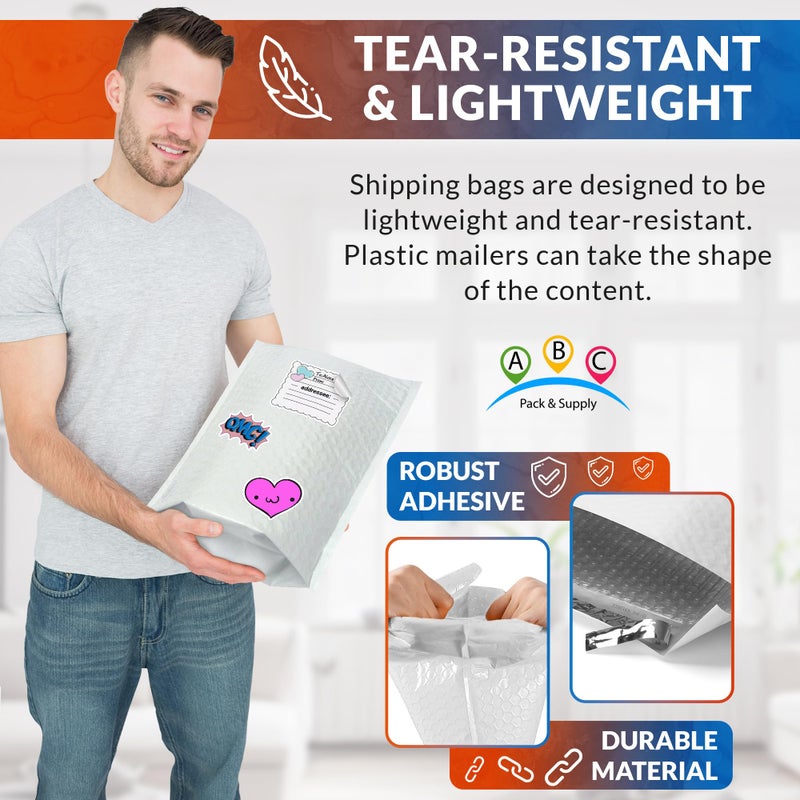 ABC PACK & SUPPLY White Gusseted Bubble Mailers, 10.5 x 15.75 x 4 Inch. Pack of 10 Expandable Envelopes. Padded Shipping Envelopes. Waterproof Bubble Bags for Shipping. Poly Bubble Mailers Self Seal - Image 4